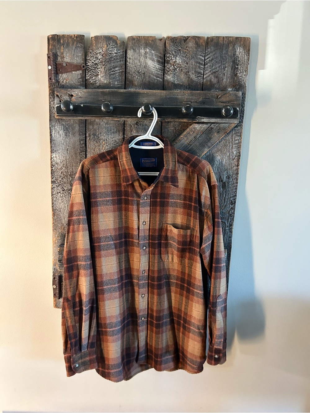 Men's Pendleton Rust and Tan Plaid Button-Down Shirt